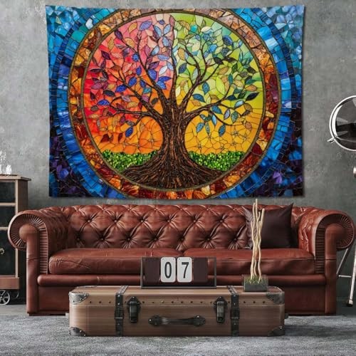 keowhsf Tree of Life Tapestry Wall Hanging – Colorful 48"L x 36"W TreeGlass gallery