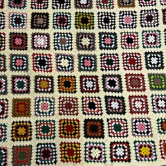 Vintage Handmade Granny Square Roseanne Crochet Afghan Blanket Yellow 69″x45″ #0