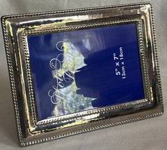 Engraved “Sisters” Silver Metal 5”x7” Stand Alone Frame, Rope Edging, 7”x9” OD