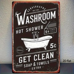 Vintage Bathroom Metal Sign Washroom Shower 20x30cm Rustic Iron
