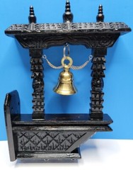 Wood With Brass Bell Wall Hanging Key Holder With 5 Hooks.
