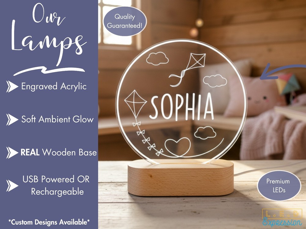Kite Custom Name Light, Personalized Kids Outdoor LED Lamp