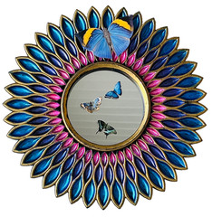 Small Framed Mirror Hand Painted Metallic + Butterflies Sunburst Mandala OOAK