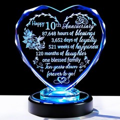 10th Wedding Anniversary Heart Gifts for Women, Wife, Couple, Crystal 10 Year…