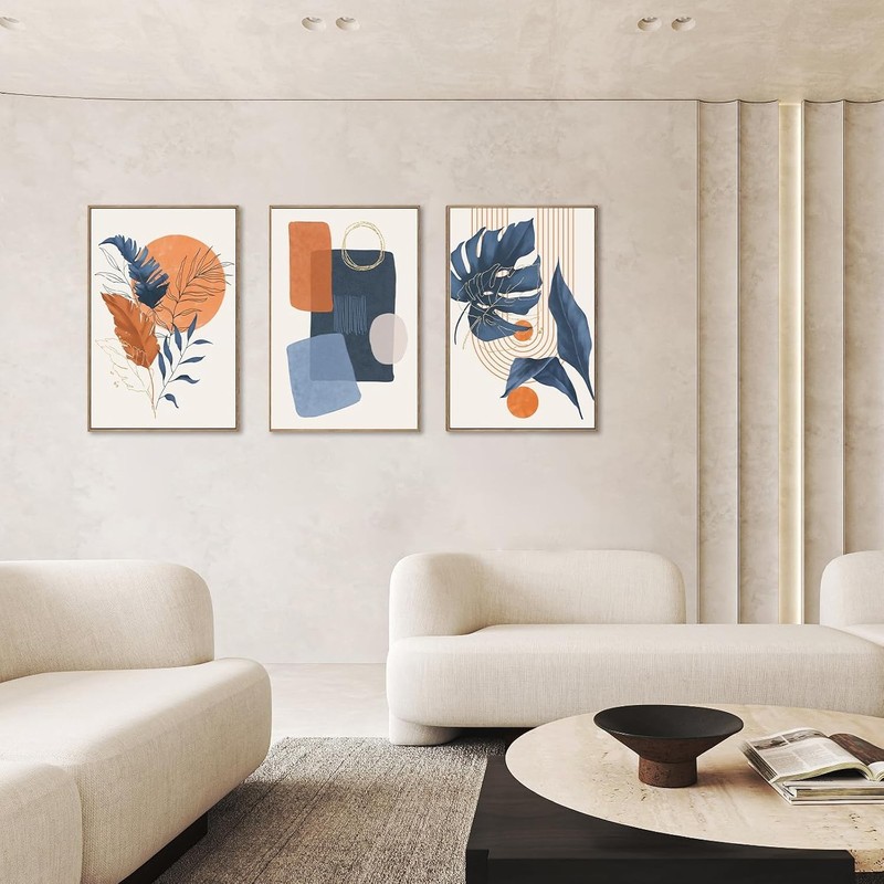 Large Framed Boho Wall Art Set of 3 Mid Century Modern Canva Decor gallery