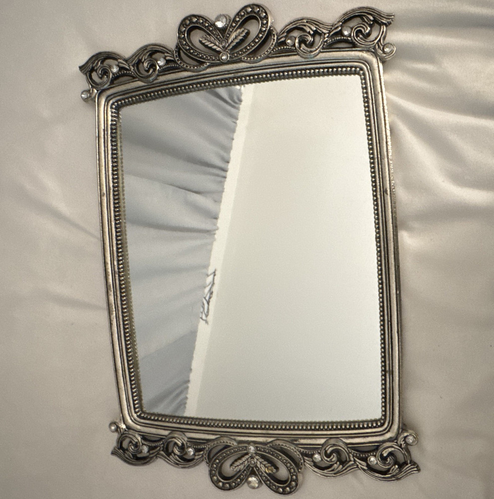 Silver Antique Rectangle Butterfly Accent Mirror, Tabletop Horizontal, 12 in