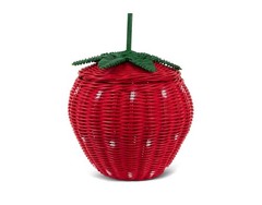 Hand Woven Strawberry Rattan Storage Basket Bin Decor Shelf Organizer Wicker