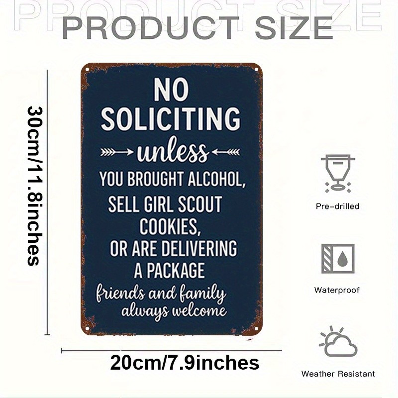 Tin Sign 8X12 Inches "No Soliciting" Metal Wall Decor gallery