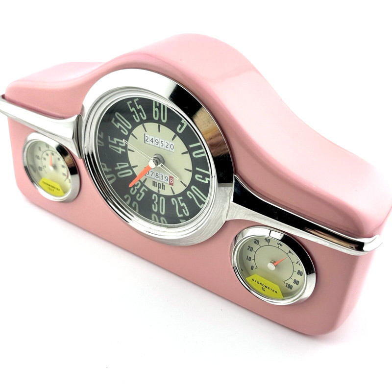 Retro Car 3-in-1 Dashboard Style Clock Thermometer Hygrometer Pink RARE! gallery