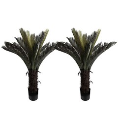 2 Pcs 120cm Artificial Sago Palm Cycas Tree Full Foliage Potted Cycad Home Decor