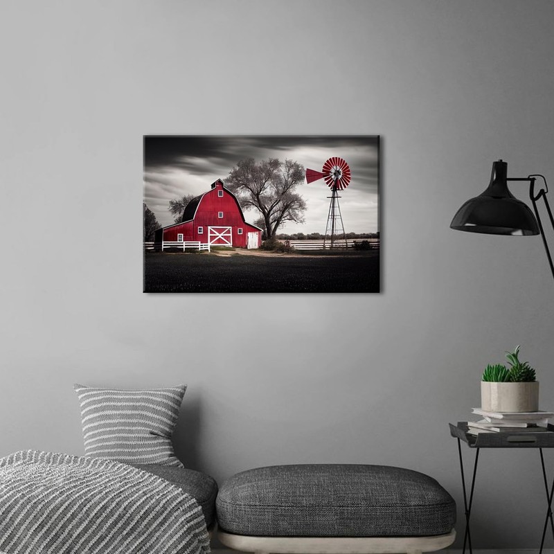 12x16 Red Barn & Windmill Artwork - Rustic Farmhouse Canvas for Any Room gallery