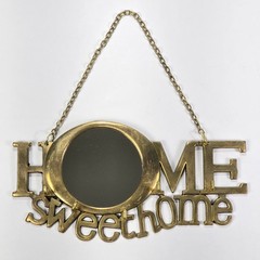 Vintage 1980s Era “Home Sweet Home” Hanging Brass Key Wall Hook w/ Mirror