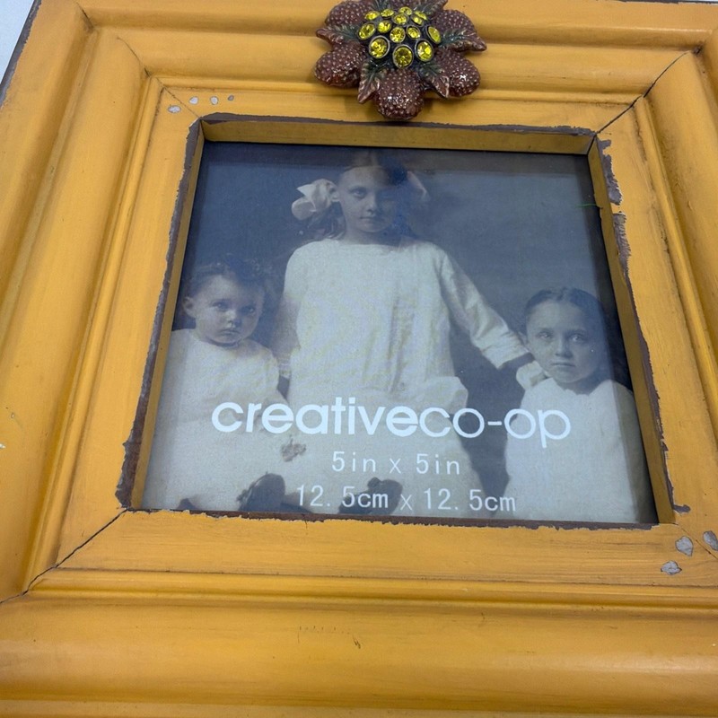 Creative Co-Op Yellow Wood 5x5 Picture Frame Floral Jeweled Rustic Distressed gallery