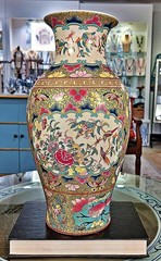 Colorful Famille Rose Chinoiserie Porcelain Vase. Hand Painted (14.50”H)