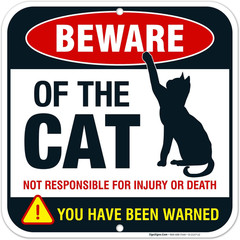 Beware of Cat Sign, Funny Attack Cat Sign, 12X12 Square Rust Free Aluminum,Weath