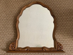 Antique Farmhouse Wood Scroll Frame Mirror Wall Hang or Table Top French Cottage