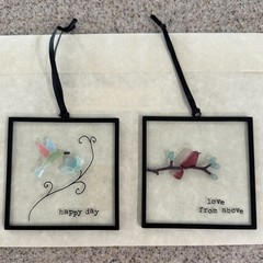 2 Demdaco Sun Catcher Sharon Nowlan Pebble Sea Glass happy day & love from above