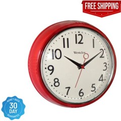 9.5 In. Red Retro Wall Clock | Westclox Kitchen Quartz Round Lens Decoration O