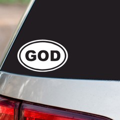 GOD Sticker Jesus Religious oval Euro all chrome & regular vinyl color choices