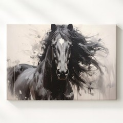 Wall Art Wild Elegance Canvasblack Horse In Motion With Abstract Background
