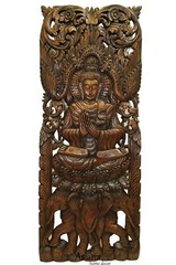Buddha with Elephant Wood Carved Wall Decor Panel. Wall Art Brown 35.5″x13.5″