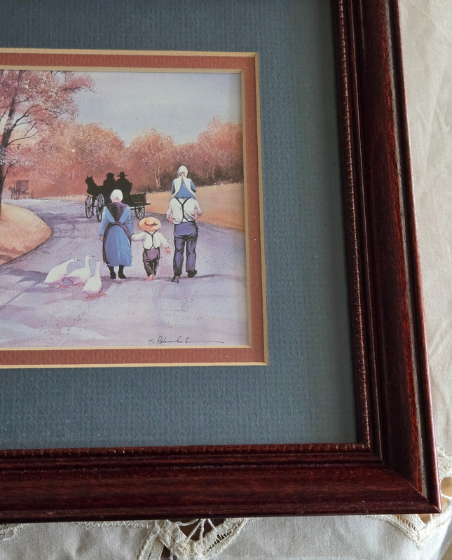 AMISH FAMILY TAKING A FALL WALK by STEVE POLOMCHAK fraamed print -11.5 x 9.5'' gallery