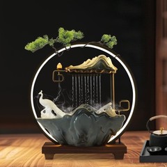 Tabletop Water Fountain LED Light Atomizer Ceramic Wood Iron Indoor Outdoor