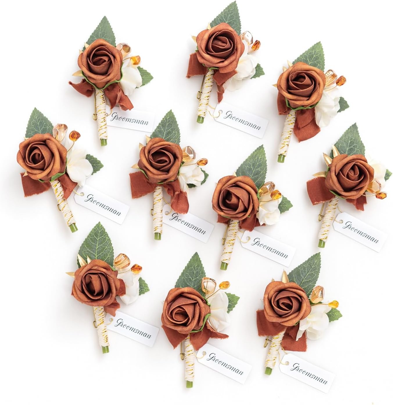 Ling's moment Boutonniere for Men, 10pcs Groomsmen Guest Boutonniere with gallery