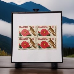 ALABAMA 4 Vintage stamps in 4″x4″ Versatile Photo Frame Hanging or table-top