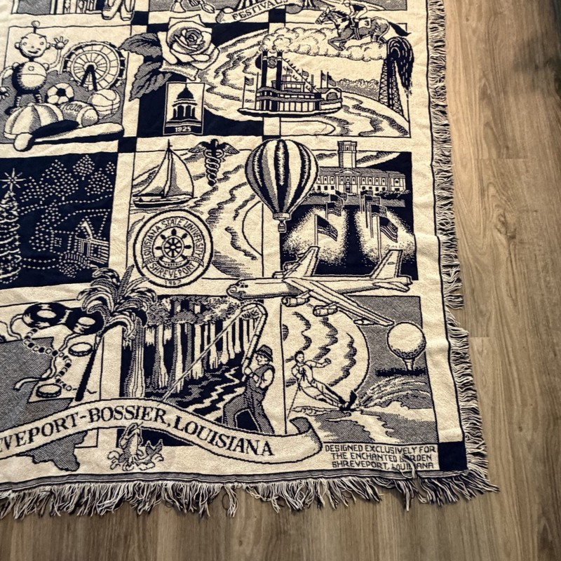 Shreveport - Bossier Louisiana VTG Fringed Tapestry Wall Blanket 48 X 62 gallery