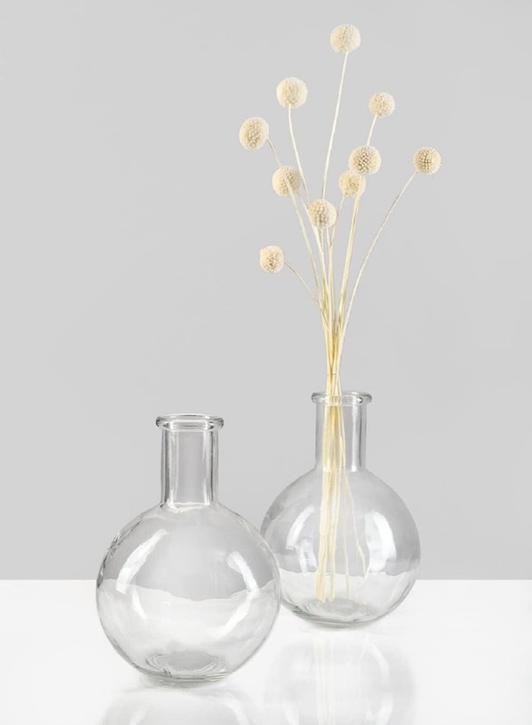Living Set Of 2 Clear Bottleneck Bulb Glass Vase Vintage Round Flower Vase For C gallery