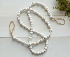 New Shabby Rustic Distressed AGED WHITE FARMHOUSE BEADS Hanging Garland Rope 60″
