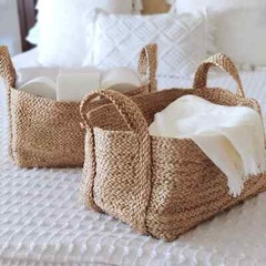 home storage decor rattan basket with handle pack of 2