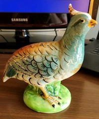 Vntg Art Pottery Turquoise Brown Pheasant Quail Figurine Spring Decor Majolica