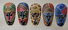 Set of 5 Tiki Mask Tribal Aboriginal Art Decor dot Wood Bali Colorful