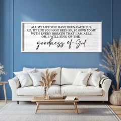 Goodness of God Framed Wall Art, 40”×15” Positive Religious White Bible Ver…