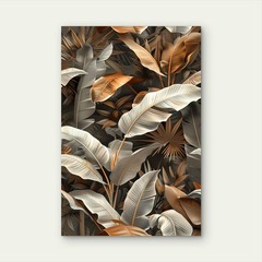 Modern Luxury Bronze Grey Tropical Leaves 40x60cm Metal Print Ready to Hang