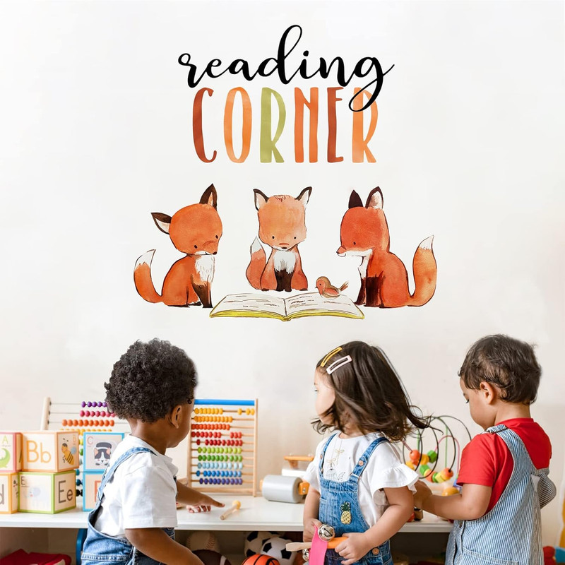 Foxes Reading Corner Baby Boys Girls Wall Decals Stickers, Removable Woodland An gallery