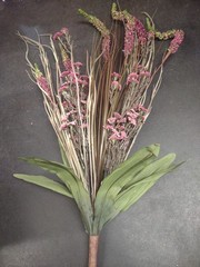 Vintage 22″ Plastic & Silk Bush, Swamp Lily Grass Plant Arrangement, Mauve Pink
