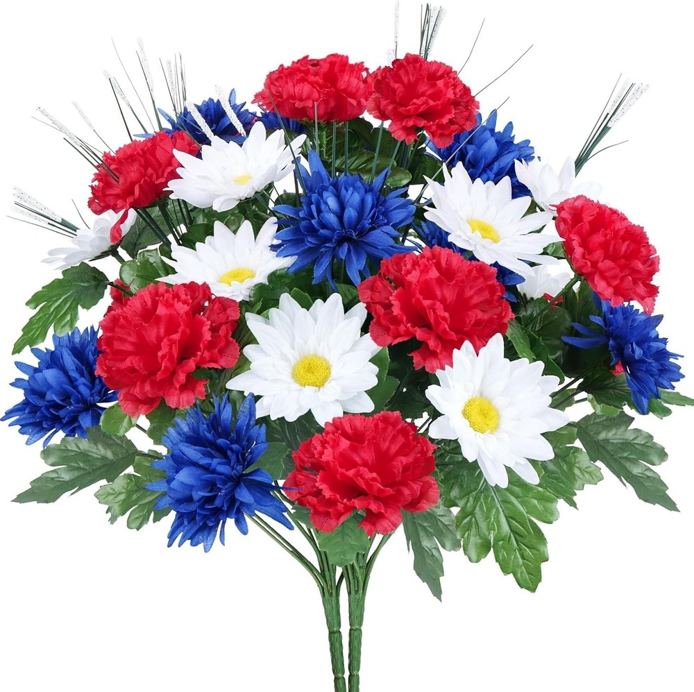 Patriotic 17.3" Artificial Flower Bouquet for Memorial Day & 4th of July Decor
