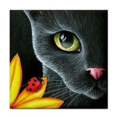 Large Ceramic Tile 6×6 inches Printed in USA black Cat 510 Ladybug Art L.Dumas