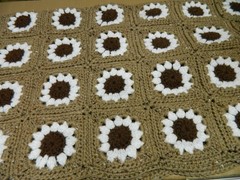 Large Handmade Crochet Afghan, Browns, Daisy, 18″ x 46″ New, Unused