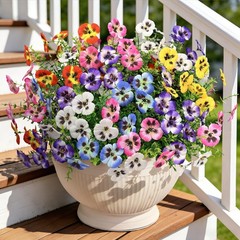 Ouddy Decor 20 Bundles Artificial Pansy Flowers for Outdoors Fake Silk Flowers