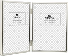 YiPinYin 5×7” Hinged Double Simply Silver Metal 5x7Inch Double,