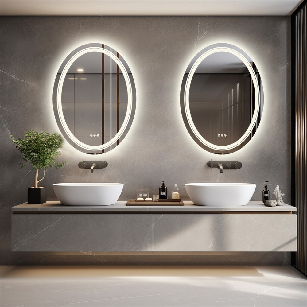 Oval LED Bathroom Lighted Mirror Anti-fog Dimmable Touch Switch Vanity Mirror HD