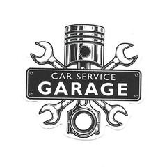 Car Service Garage Vinyl Sticker Die Cut Piston and Wrenches Mechanic Decal