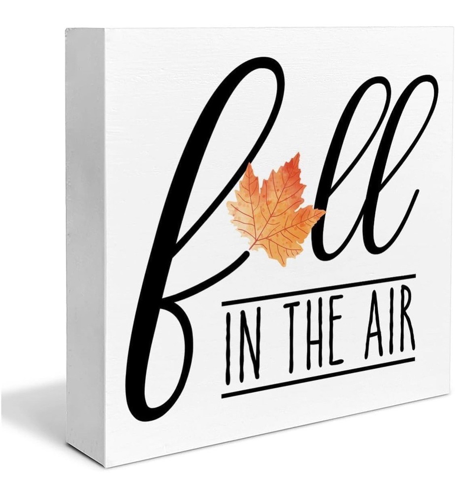 Fall In The Air White Wooden Sign 5x5in Hollow Back Autumn Leaf Decor