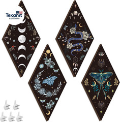 Moon Phase Wall Decor: 4 Pieces Boho Moon Phases Moth Wall Art Wooden Gothic Wit