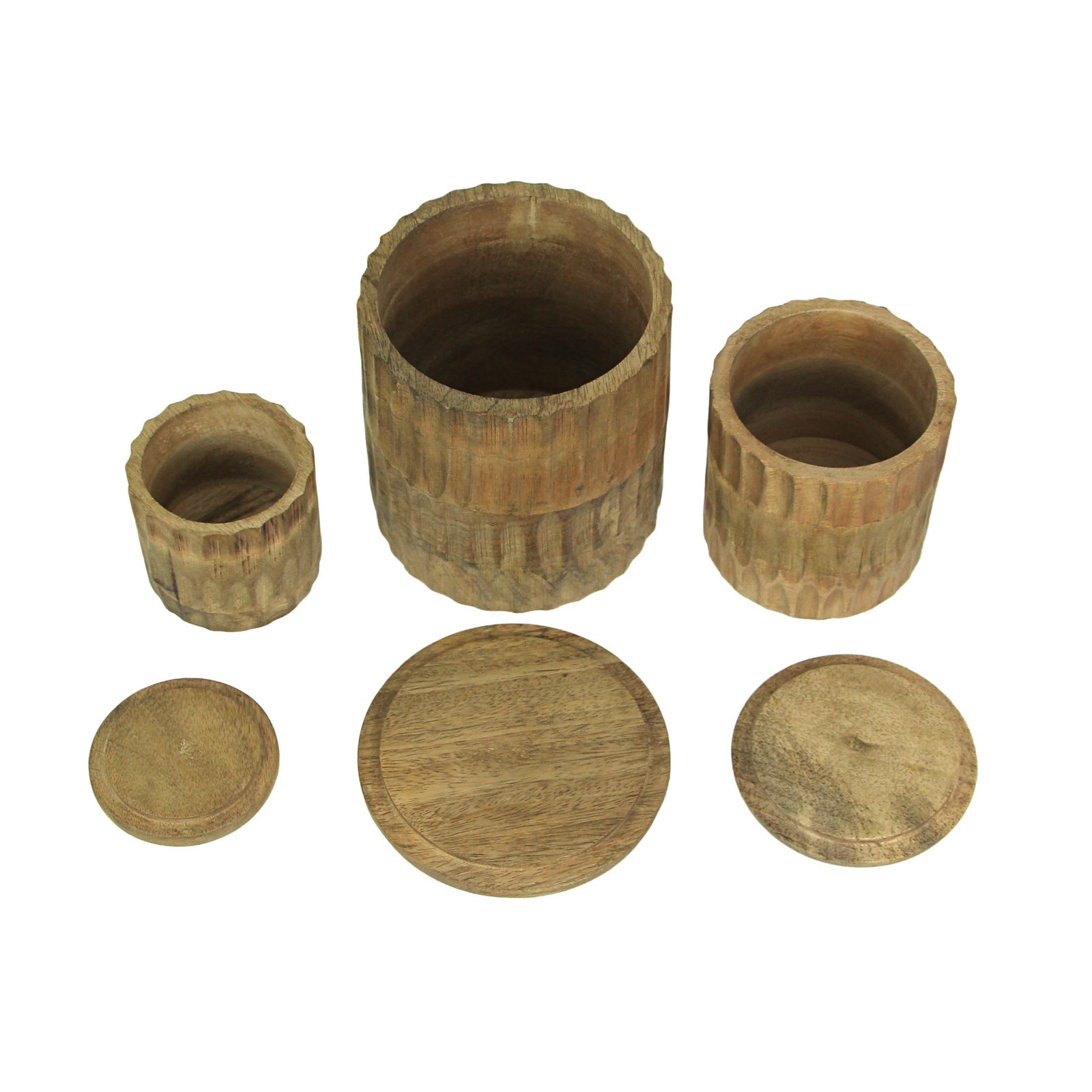 Set of 3 Hand Carved Wooden Canister Decorative Storage Container Kitchen Decor gallery