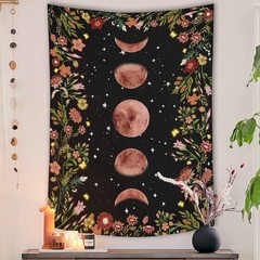 Rexful Moonlit Garden Tapestry, Moon Phase Surrounded by 48″L x 36″W, Black